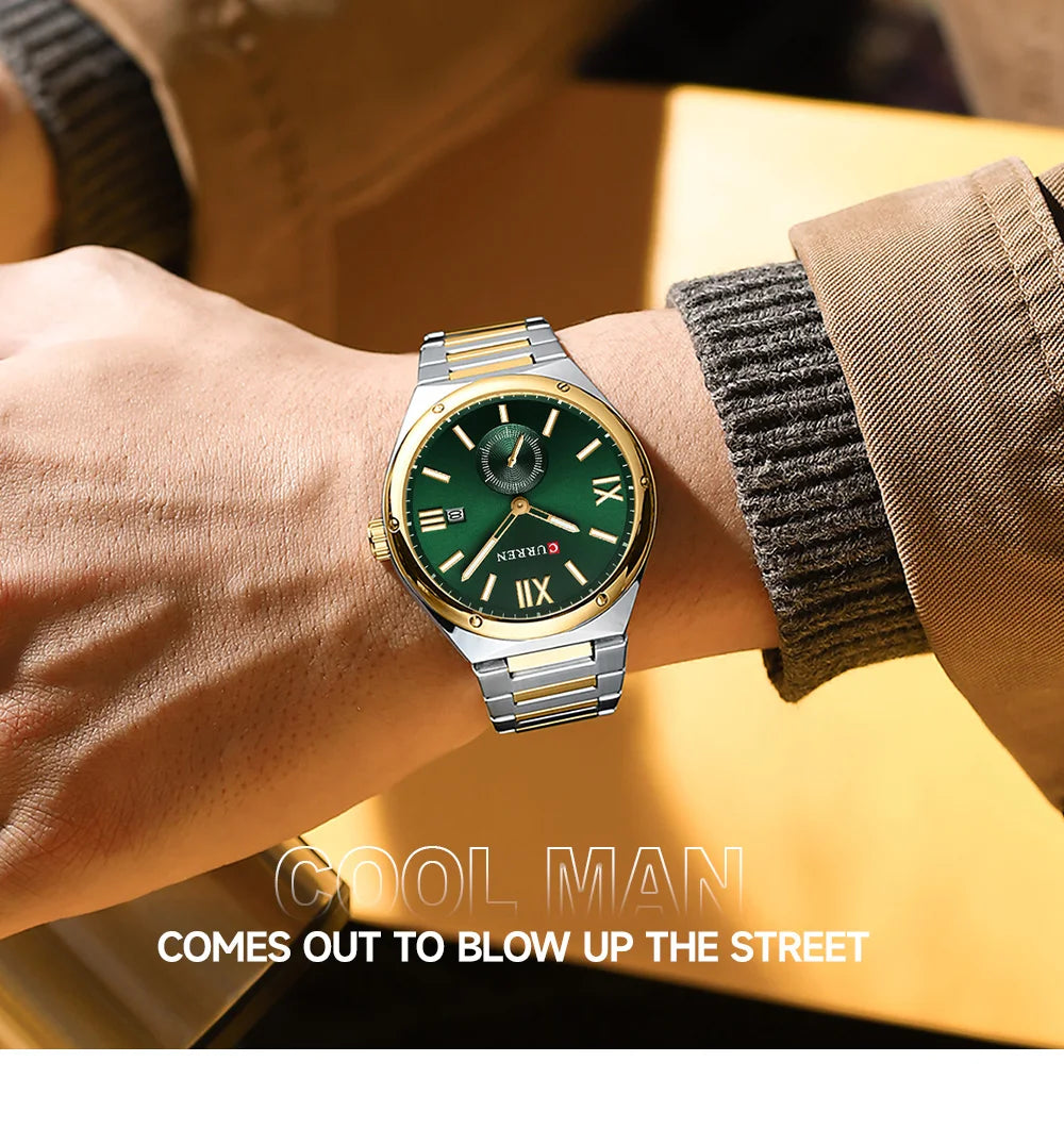 Premium Waterproof Business Watch - Luminous Date Display Stainless Steel Square Quartz
