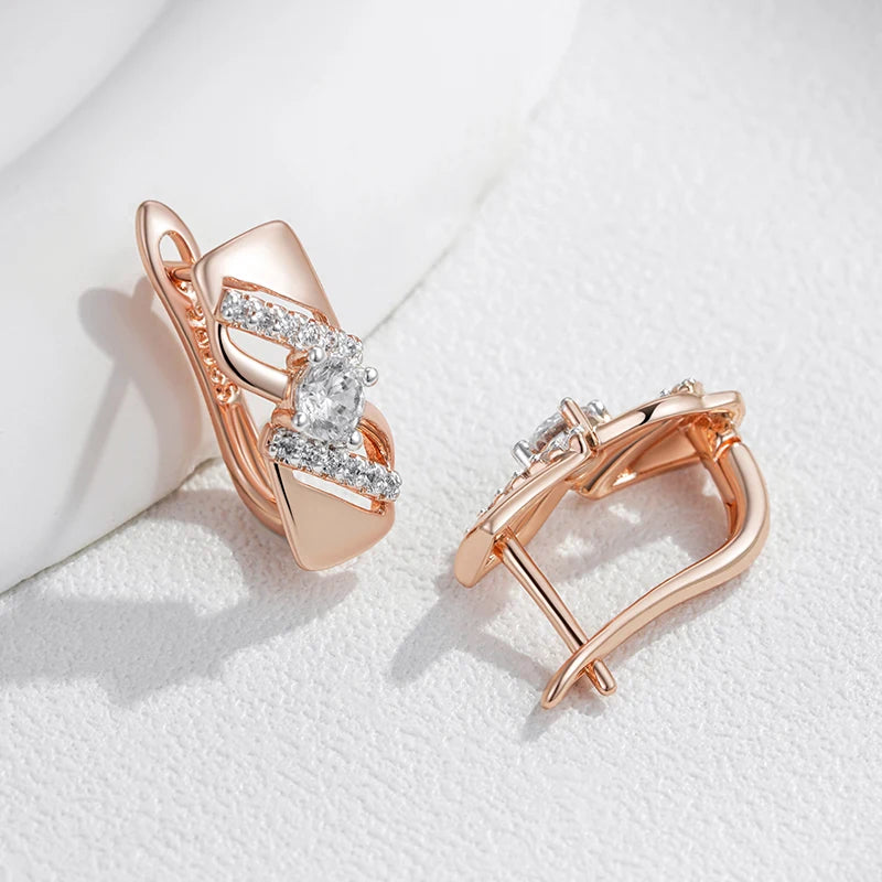 Natural Zircon Drop Earrings For Women Luxury 585 Rose Gold Silver Colour