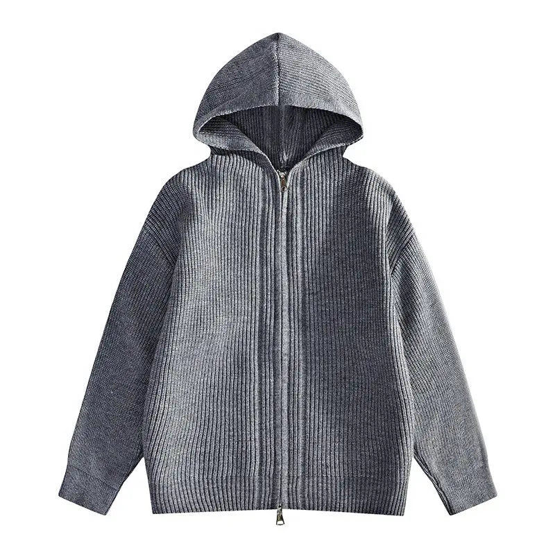 Hooded Zipper Knit Cardigan Sweatercoat