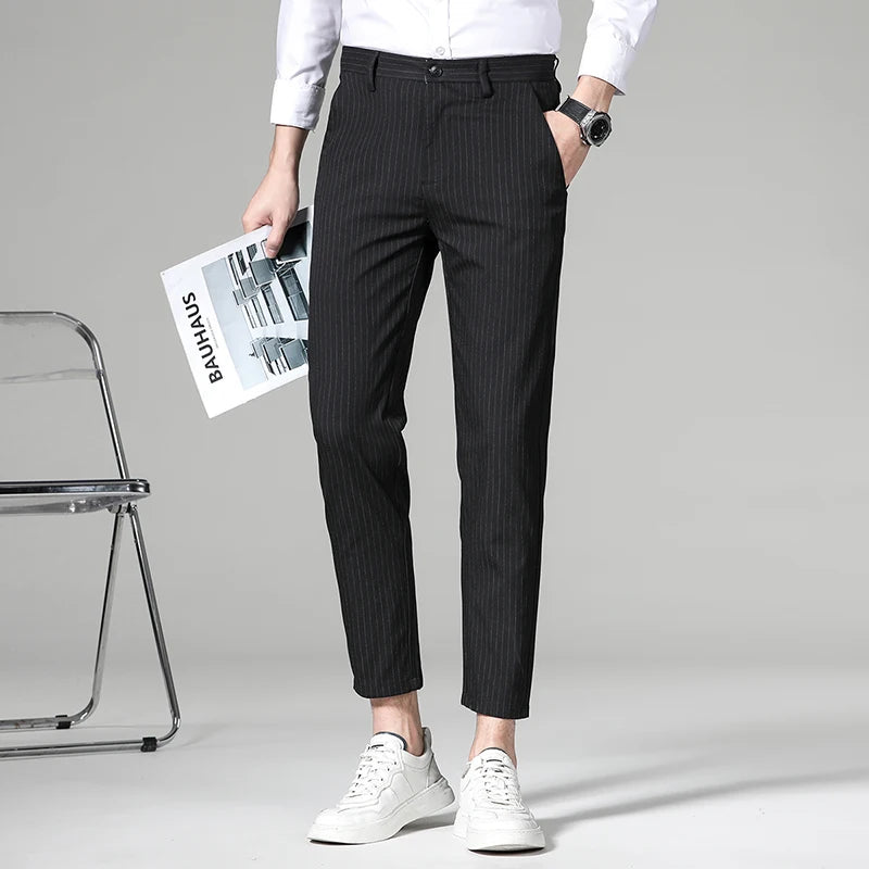 Men's Stripe Plaid Ankle Length Trousers