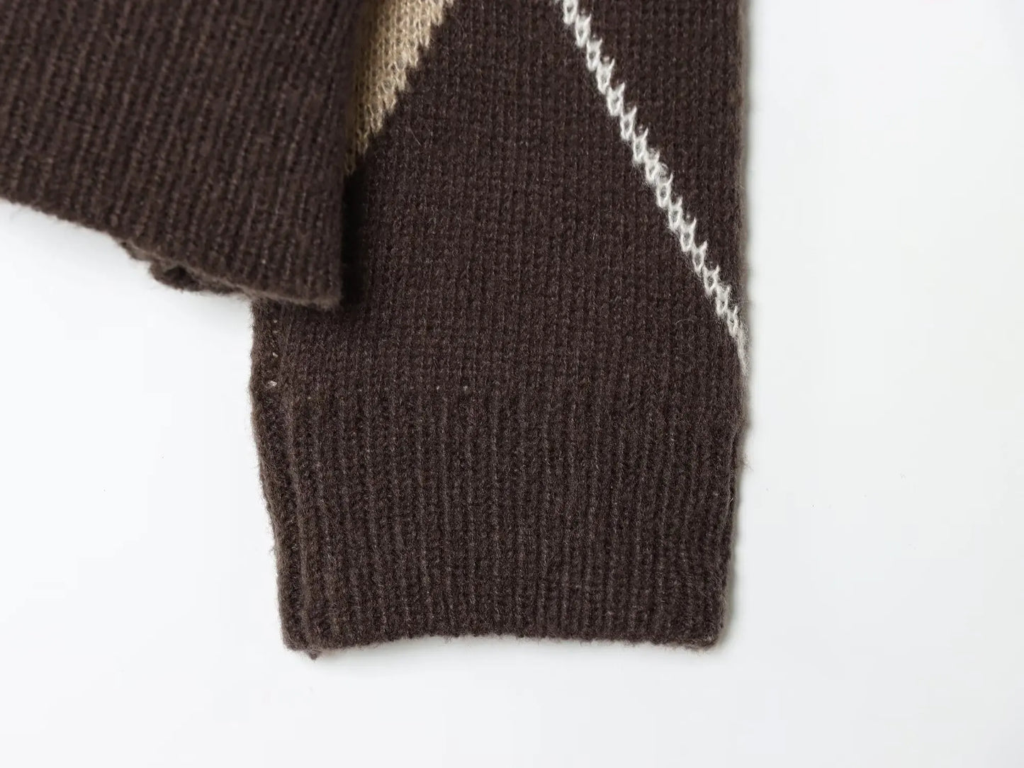 Vintage Argyle Off Shoulder Knit Sweater - Long Sleeve Loose Casual Pullover