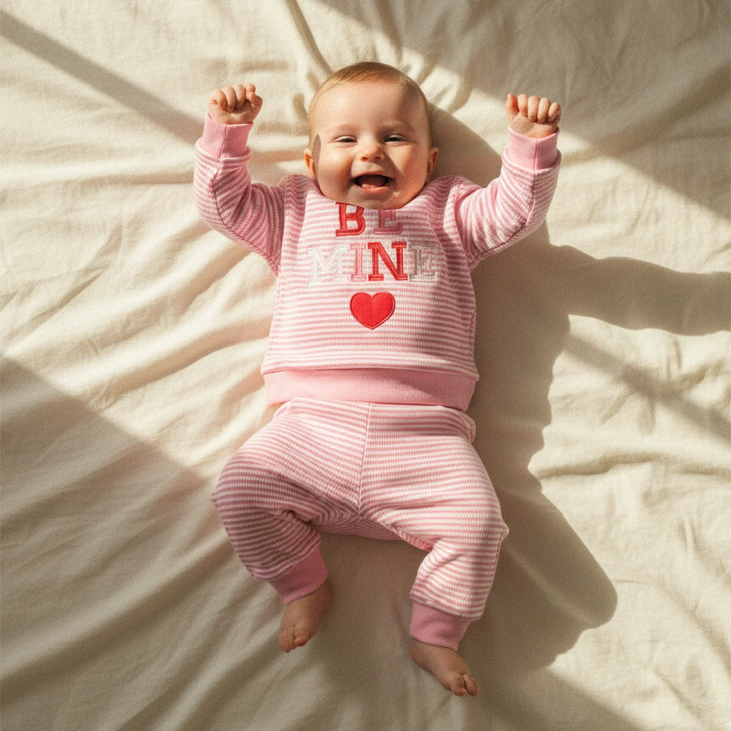Baby Girls Valentine's Day Striped Heart Embroidery Long Sleeve Pullover and Pants Set