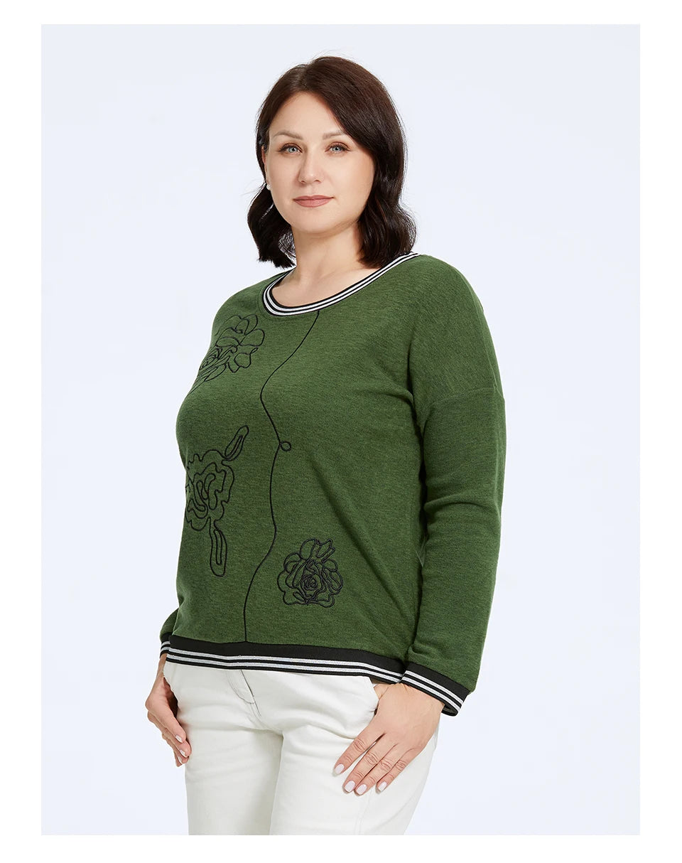 Women's Oversized Flower Embroidery Knitted Jumper