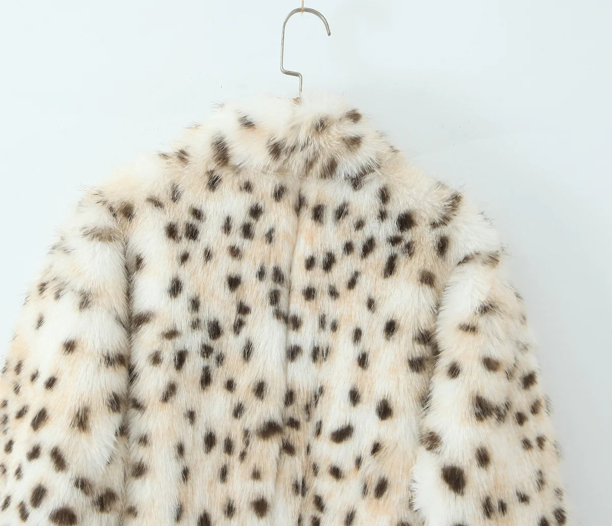 Faux Fur Leopard Print Long Coat - Long Sleeve Loose Warm Winter Outerwear