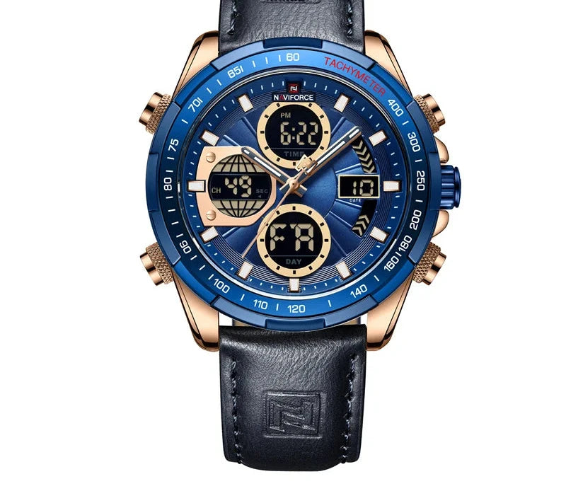 Men's Leather Military Sport Waterproof Watch - Chronograph Quartz Wristwatch