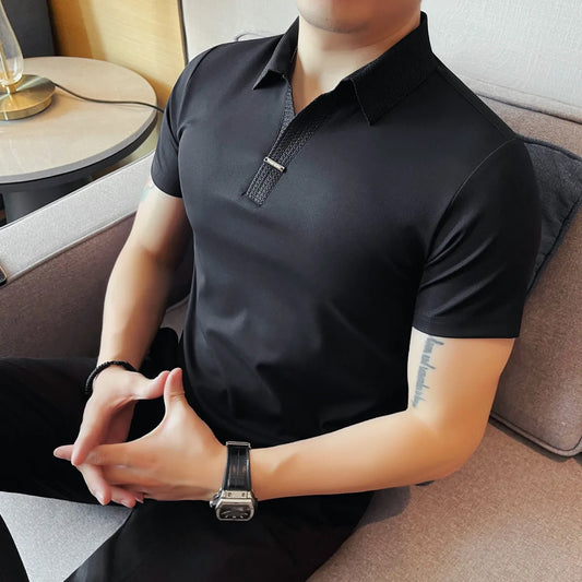 Men's Summer Slim Fit Casual Short Sleeve Style Turn Down Collar Polo Shirt