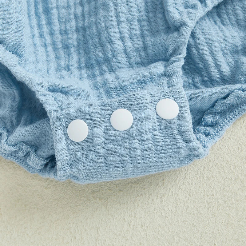 Newborn Baby Girls Flower Embroidery Romper - Smocked Flying Sleeve Jumpsuit (0-12M)