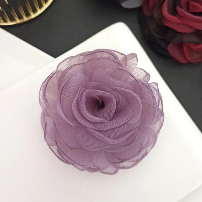 Elegant Fabric Silk Flower Brooch - Purple