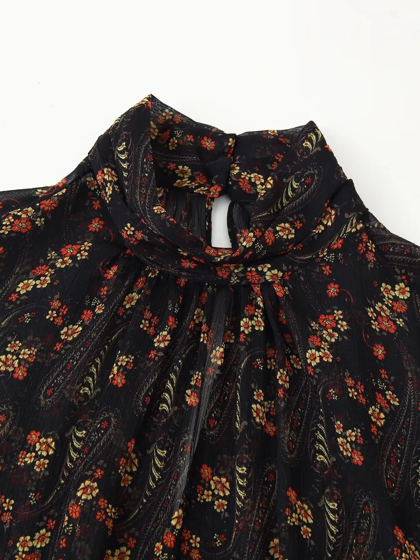 Floral Print High Neck Mini Dress - Long Sleeve Spring Autumn Dress