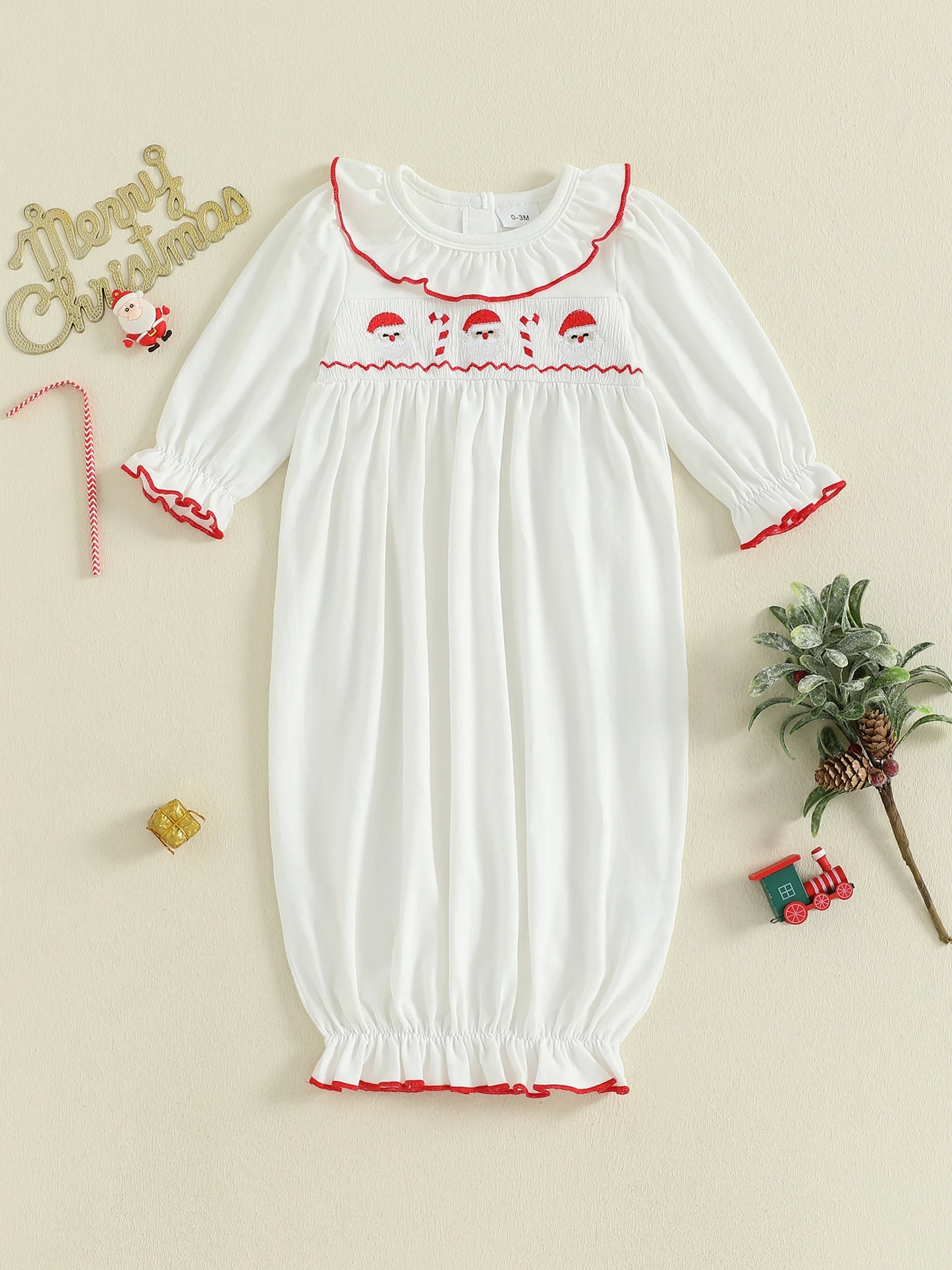 Newborn Baby Christmas Romper - Embroidery Long Sleeve Autumn Winter Set (0-3M)