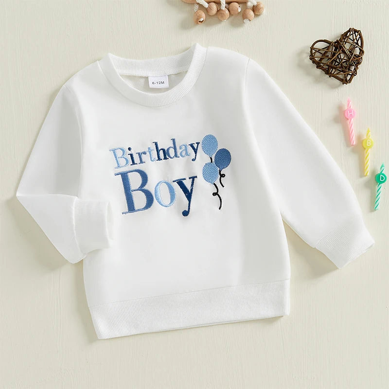 0-4Y  Kids Girls Boys Birthday Sweatshirt T- Shirt Letter Embroidery Long Sleeve Pullover Autumn Top