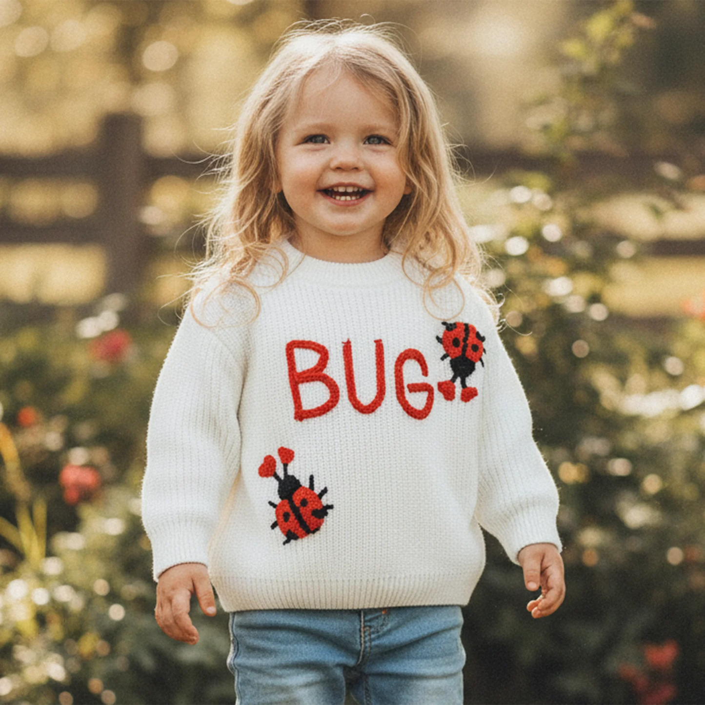 Baby & Toddler Knit Sweater - Ladybug Embroidery Pullover