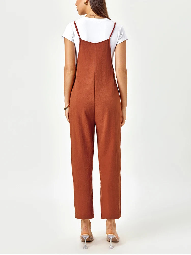 Women's Sleeveless Suspender Jumpsuit - Slim Fit Casual Pocket Jumpsuit