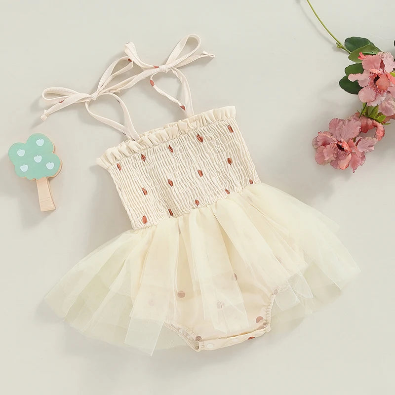 0-18M Lovely Baby Girls Romper Dress Tie-up Sleeveless Pleated Butterfly Tulle Patchwork Summer Jumpsuit