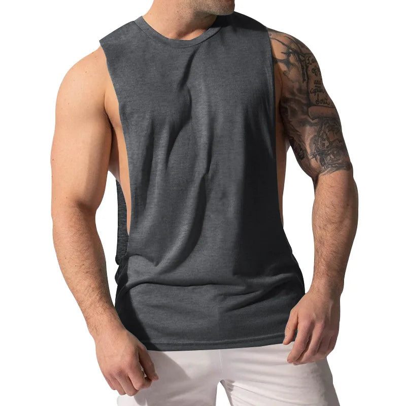 Men's Cotton Sleeveless Sports Solid Colour Vest Slim Breathable Fitness Tank Top