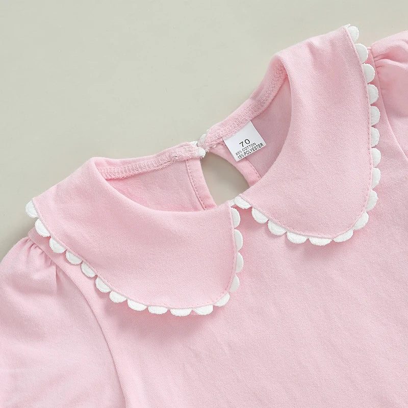 0-6Y Kids Girls Summer Casual  Short Sleeve Doll Collar Pullover Top