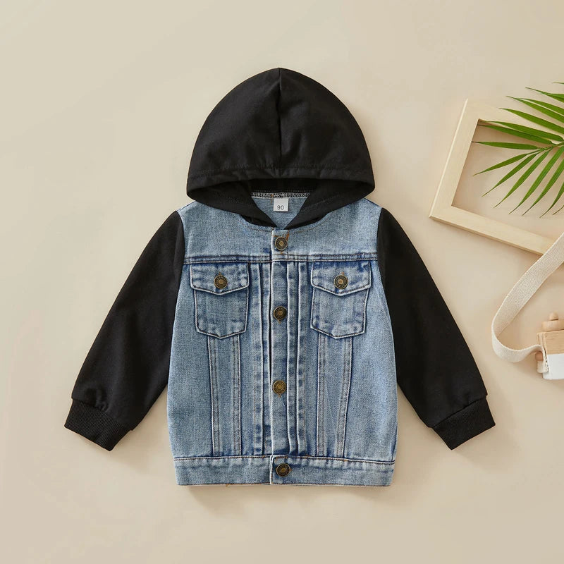 1-6Y  Kids Boys Autumn Jacket Outwear  Denim Solid /Camouflage Patchwork Hooded Jacket