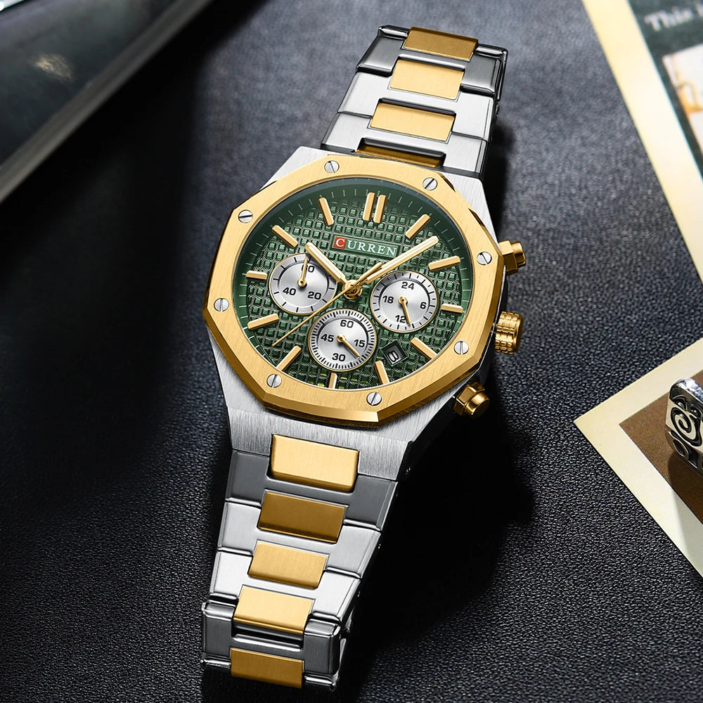 Luxury Gold Multifunction Quartz Watch - Luminous Sport Chronograph