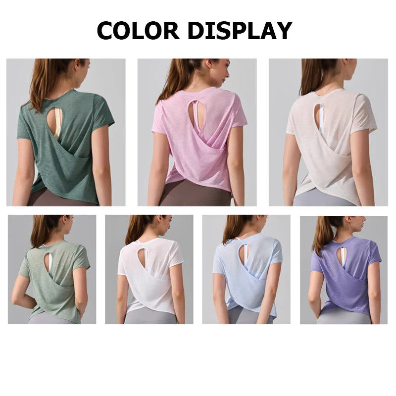 Women's Short Sleeve Yoga T-Shirt - Breathable Quick Dry Gym Running Top
