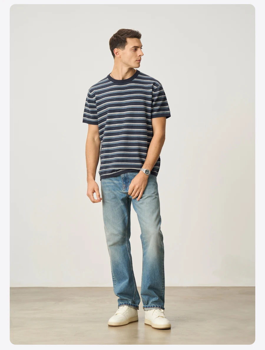 Men's Premium Knitted Striped T-Shirt - 14 Gauge Jacquard Regular Fit