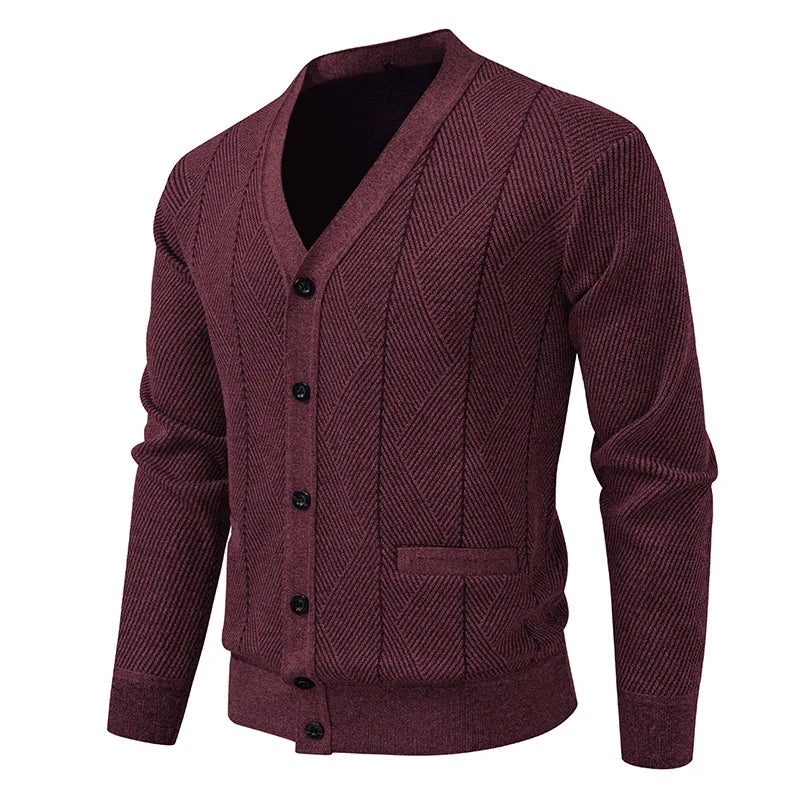 Men's V-Neck Knit Cardigan - Single Breasted Slim Fit Sweater