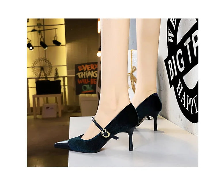Suede Buckle Design Pumps - Pointed Toe Stilettos Available in 7cm and 10cm Heights