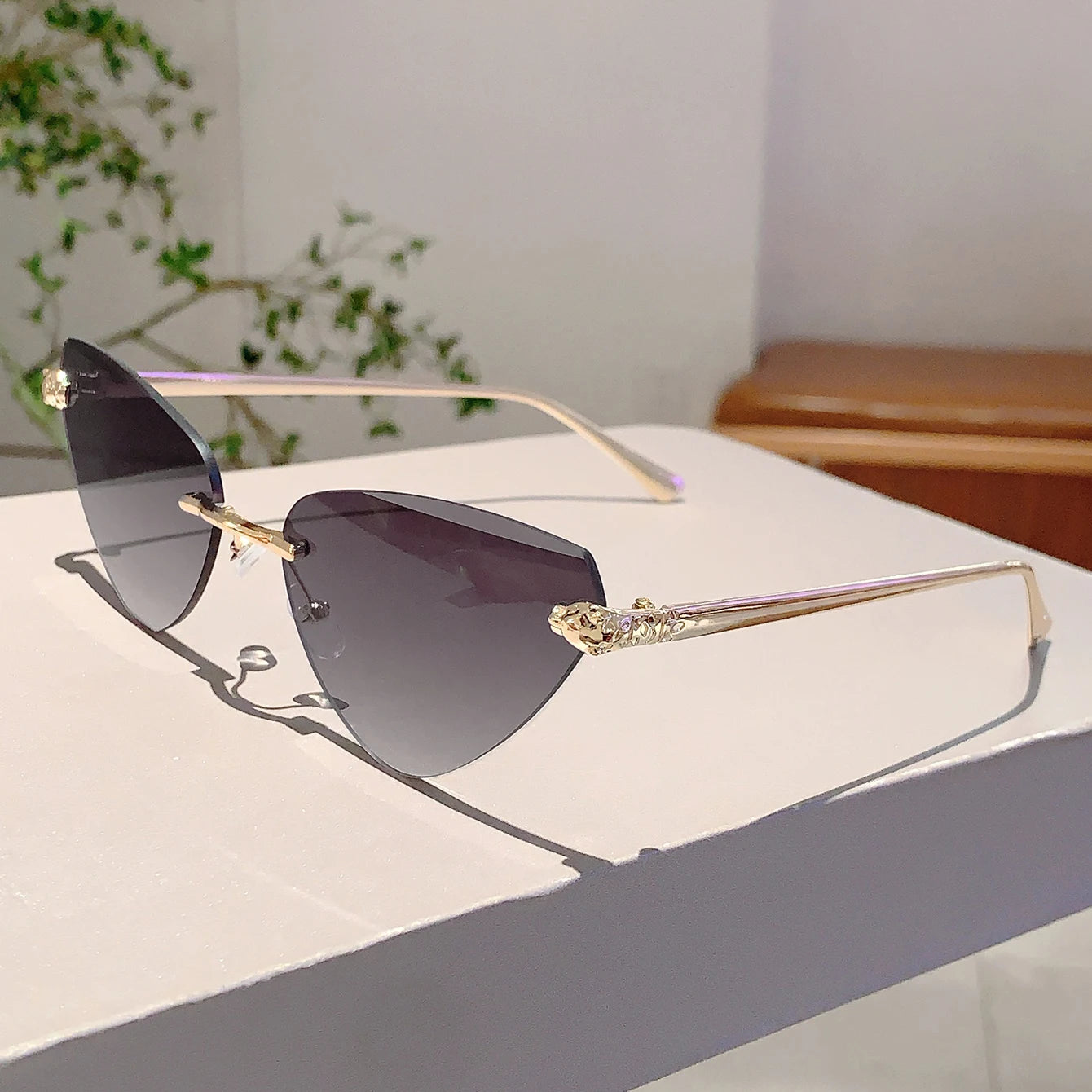 Women's Retro Metal Rimless Triangle Sunglasses