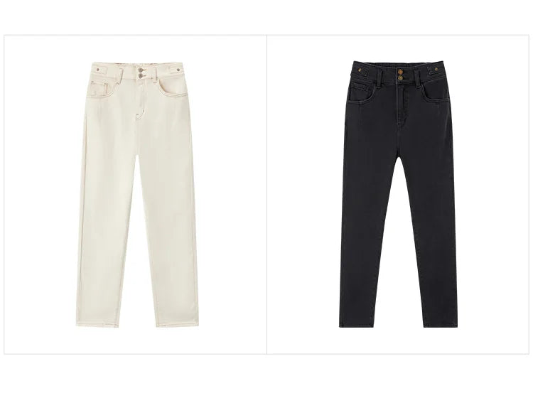 Women's Slim Fit Brushed Jeans - Tapered Winter Denim for Daily Wear
