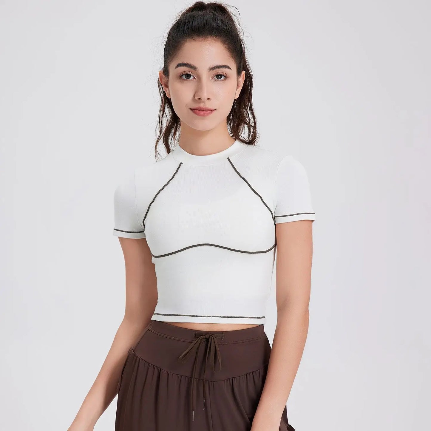 Women's Summer Short Sleeve Yoga Breathable Quick Dry Running Crop Top Slim Fit Gym Vest Sportswear Top