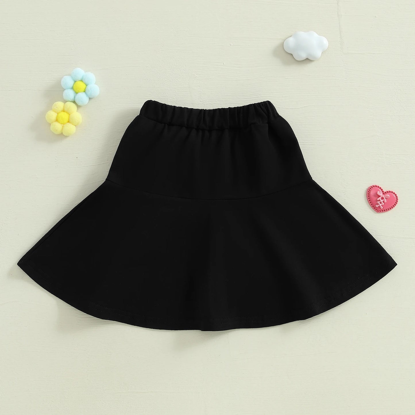 Girls' Ruffled A-Line Skirt - Solid Colour Elastic Waist Mini Skirt