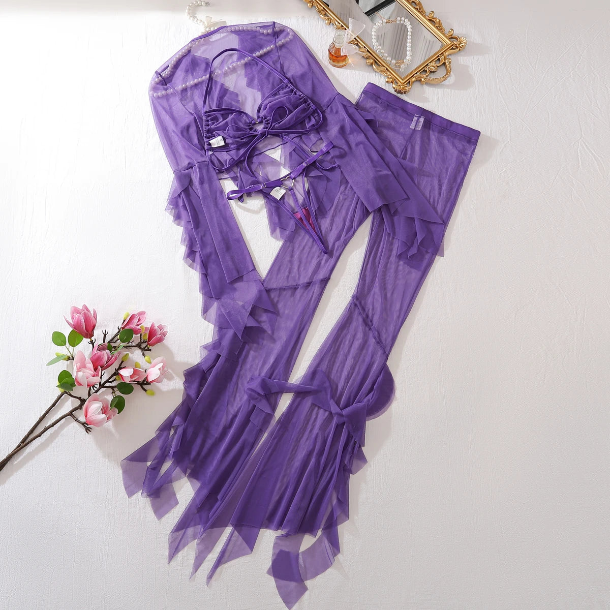 Women's Lingerie Matching Set Ruffled Sleeve  Outfit