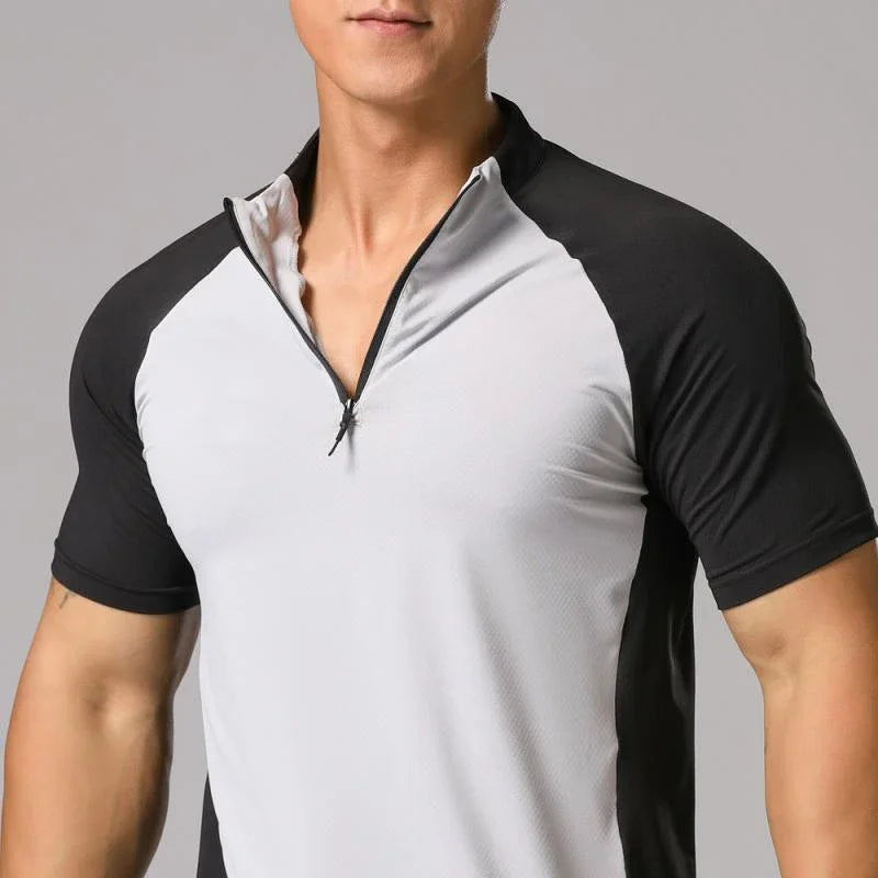 Men's Ice Silk Sweatshirt Elastic Wicking Breathable Tight High Quality Sport Short Sleeves T-shirt