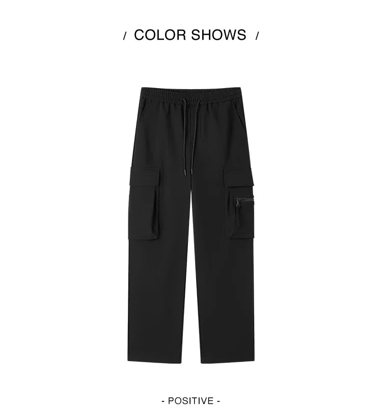 Winter Women's Fleece Wide Leg Pants - Black Cargo Streetwear Casual