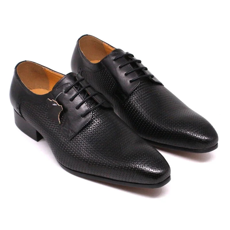 Men's Genuine Leather Derby Shoes - Italian Style Net Print