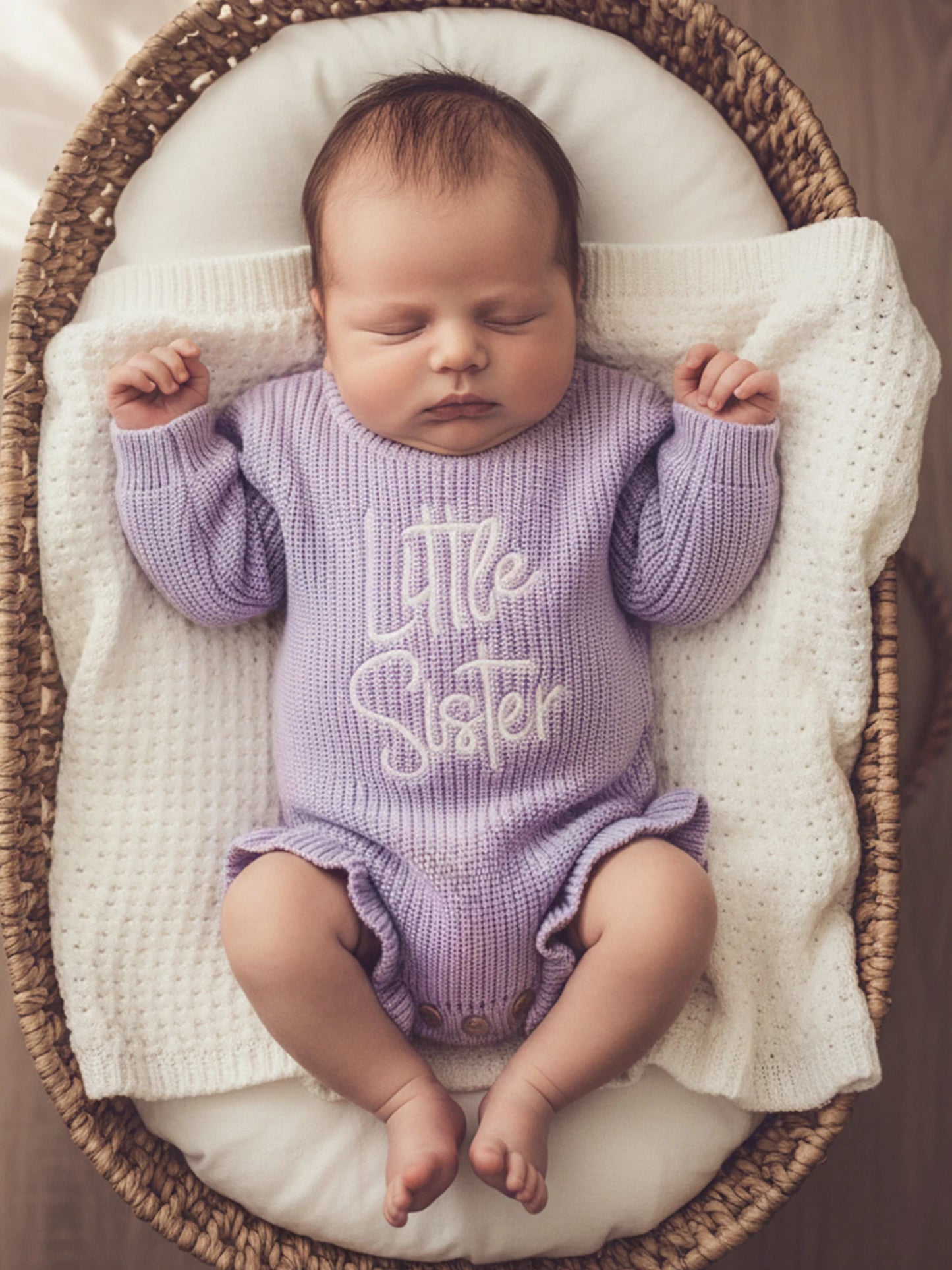 Letter Embroidery Long Sleeve Sweater Romper (0-12M)