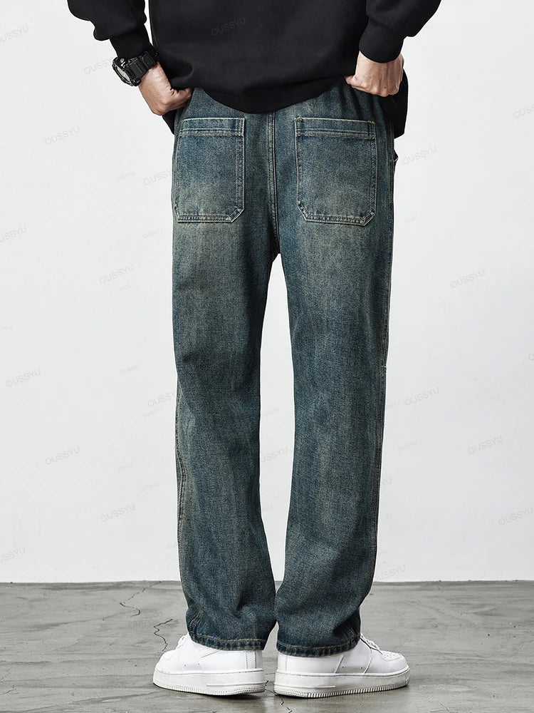 Men's Retro  Elastic Waist Thick Jeans