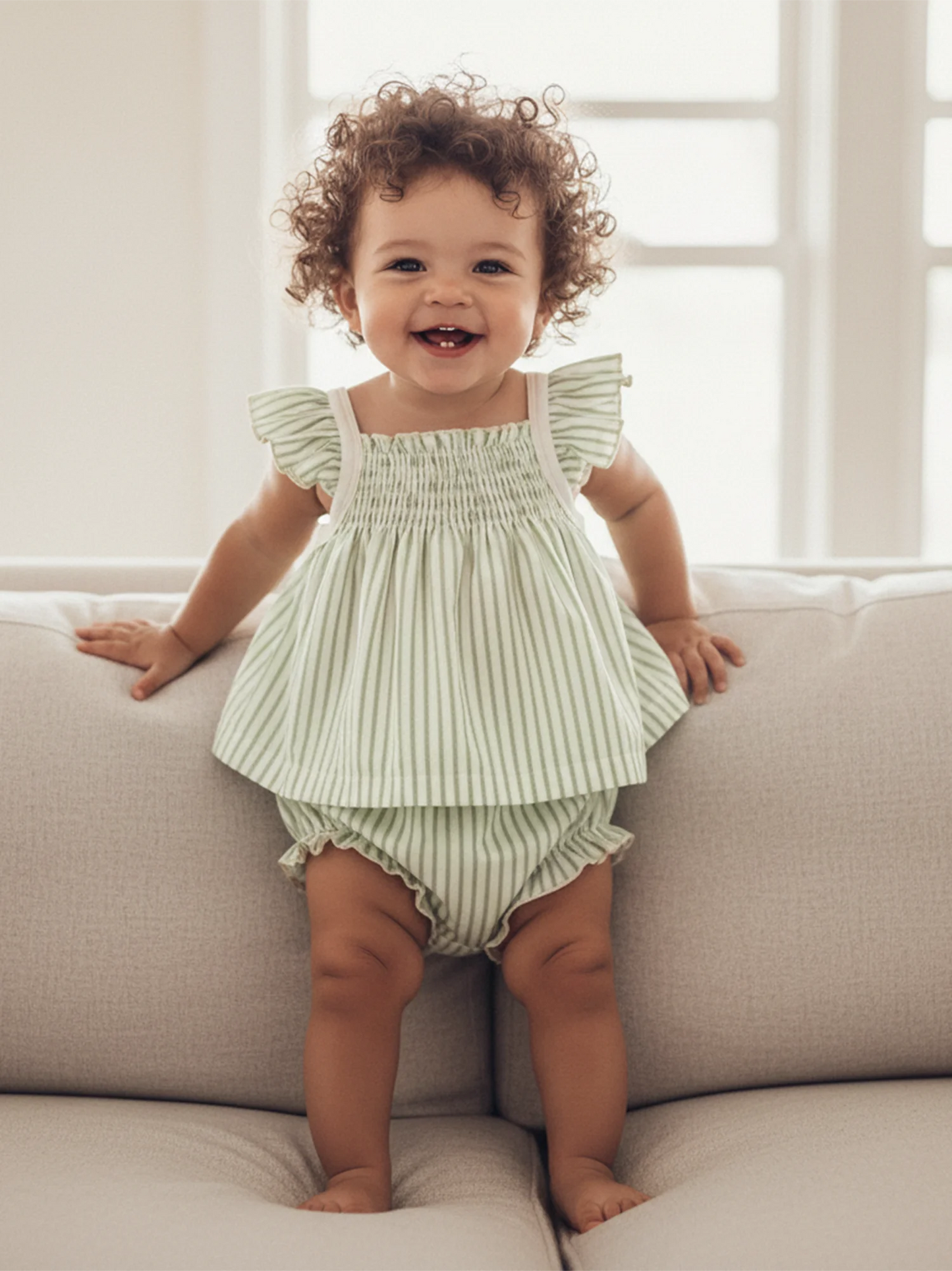 Baby Girls Striped Summer Outfit Set - Flying Sleeve Top & Shorts (0-24M)