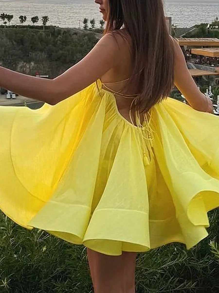 Women's A-Line Backless Mini Dress - V-Neck Bandage Summer Beachwear