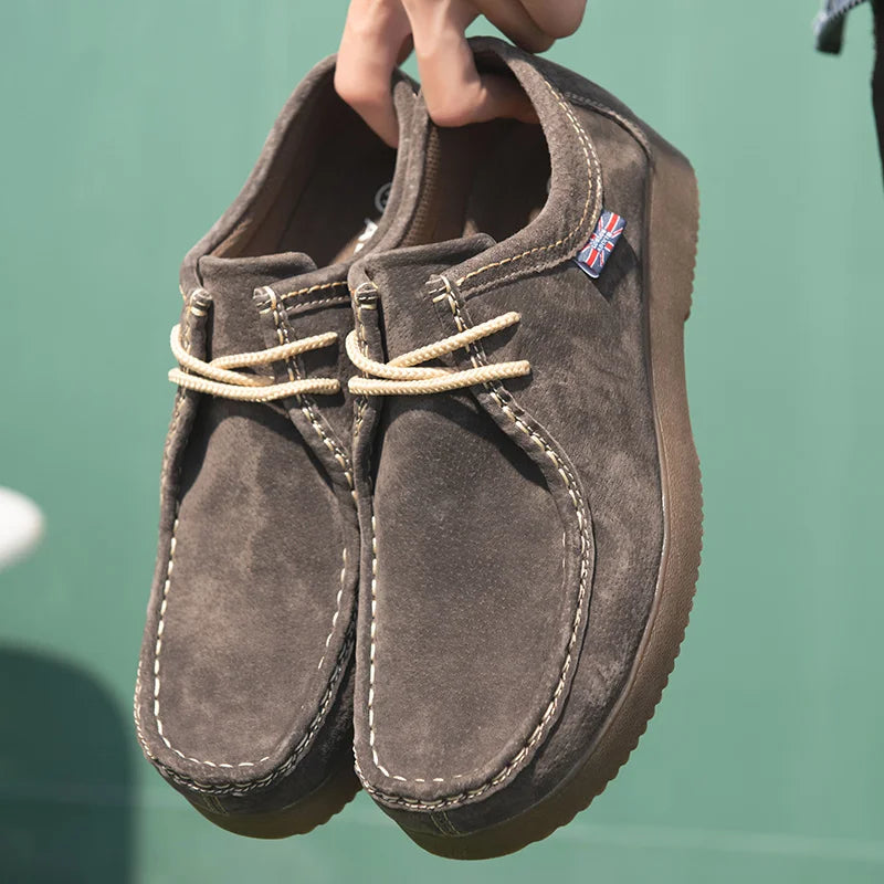 Men's Suede Leather Casual Shoes - Lace-Up Business Dress Sneakers