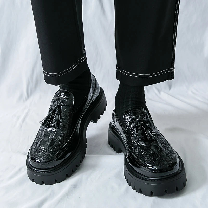 Leather Business Dress Shoes - Men's Slip-On Platform Loafers & Work Flats