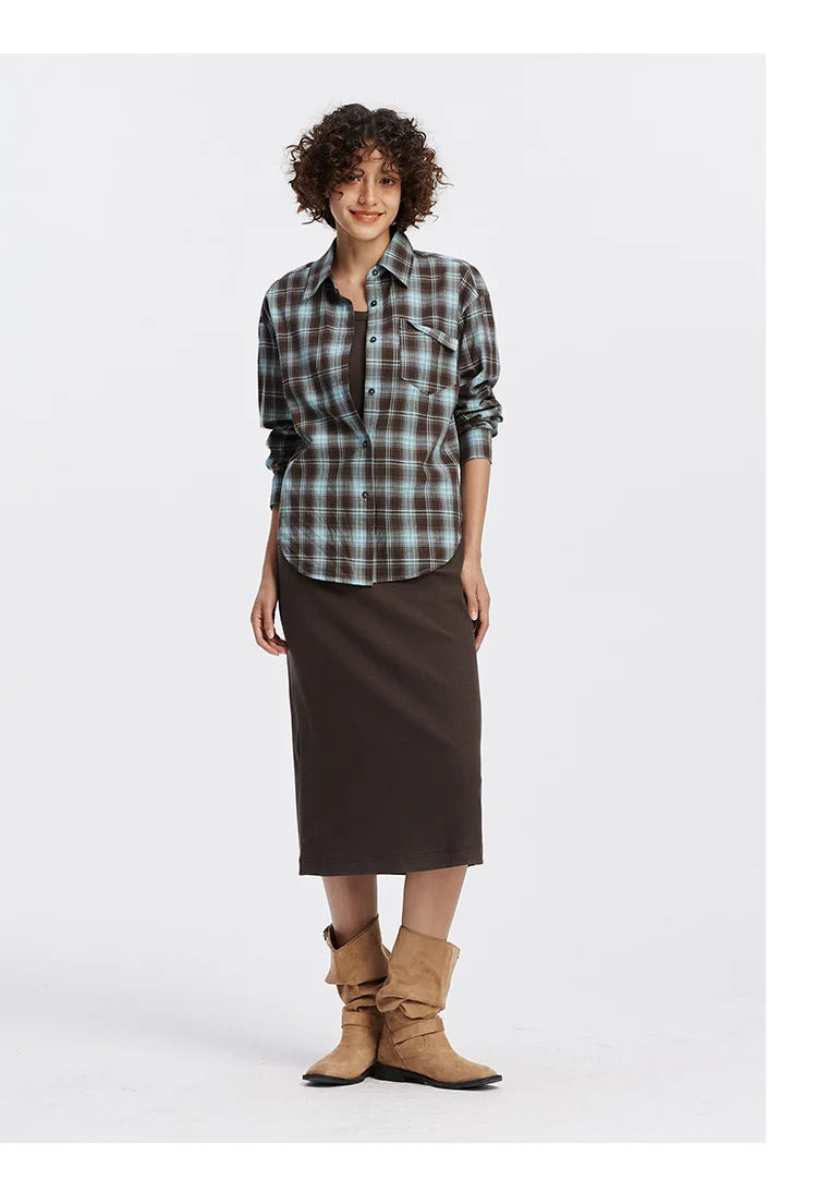 U-Neck Vest Dress & Checkered Shirt Set - Vintage Two Piece Autumn Outfit
