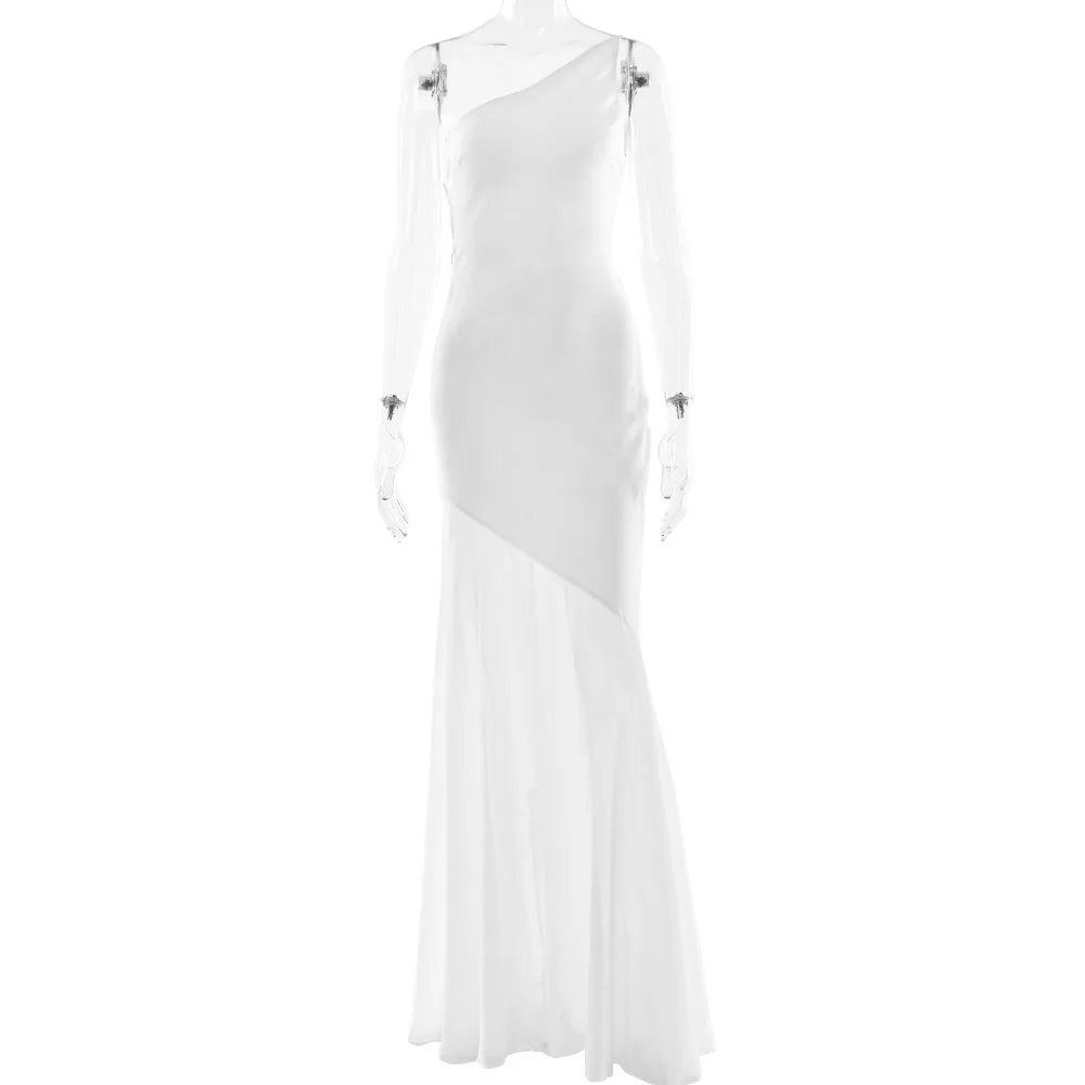 Women's Elegant Asymmetrical Backless Maxi Dress - Bandage Sleeveless Mesh