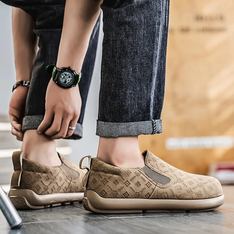 Men's Print Loafers Slip-on Suede Leather Flat Shoes