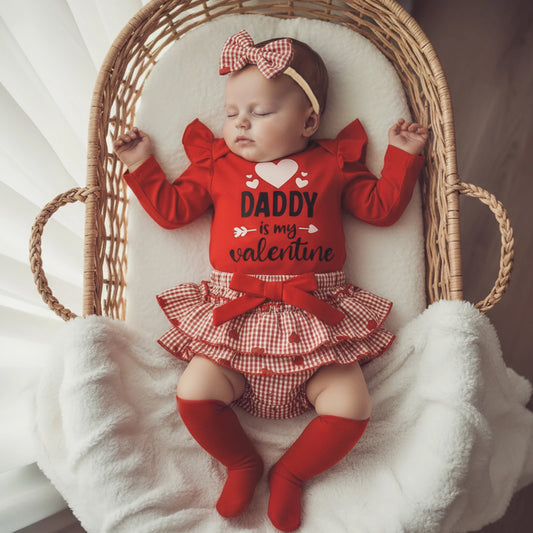 Baby Valentine's Day 4-Piece Outfit Set - Romper, Skirt, Leg Warmers & Headband
