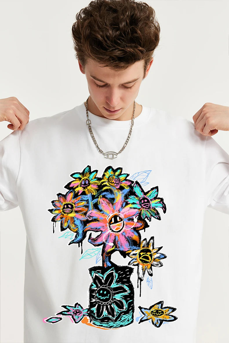 Men Graffiti Summer Printed Cotton T-shirt