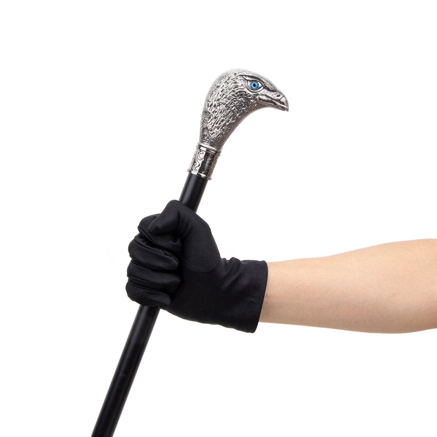 Sliver Eagle Head with Blue Eyes Walking Cane Fashion Decorative Walking Stick Gentleman Elegant Cosplay Cane Knob Crosier 93cm