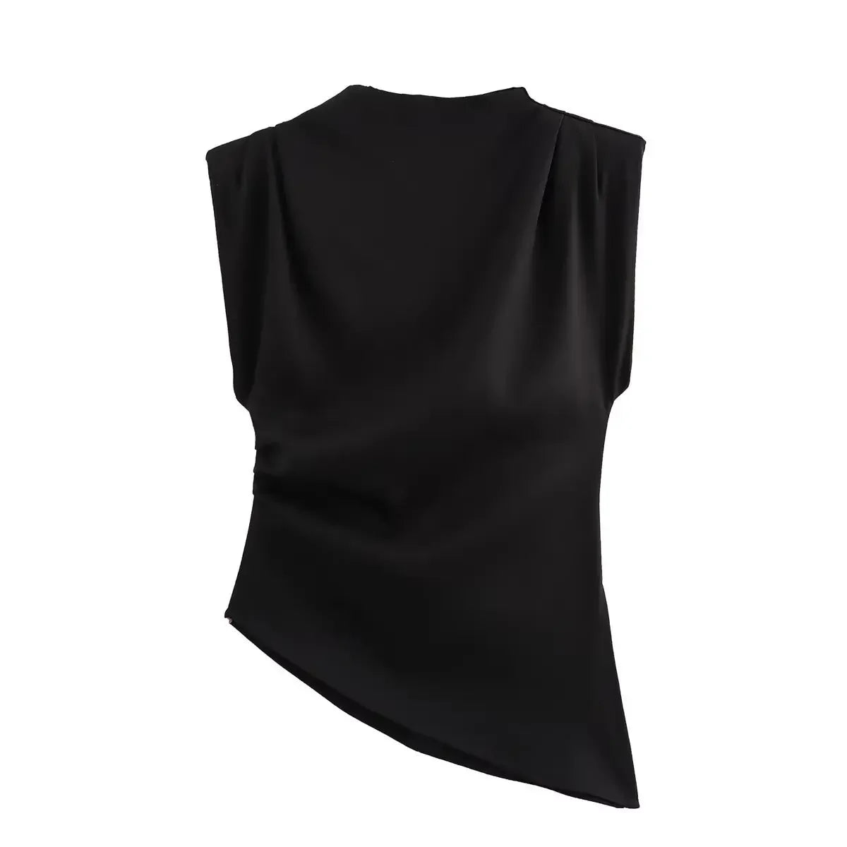 Women's Irregular Sleeveless Shoulder Padded  Casual  Ruched Pullover T-Shirt