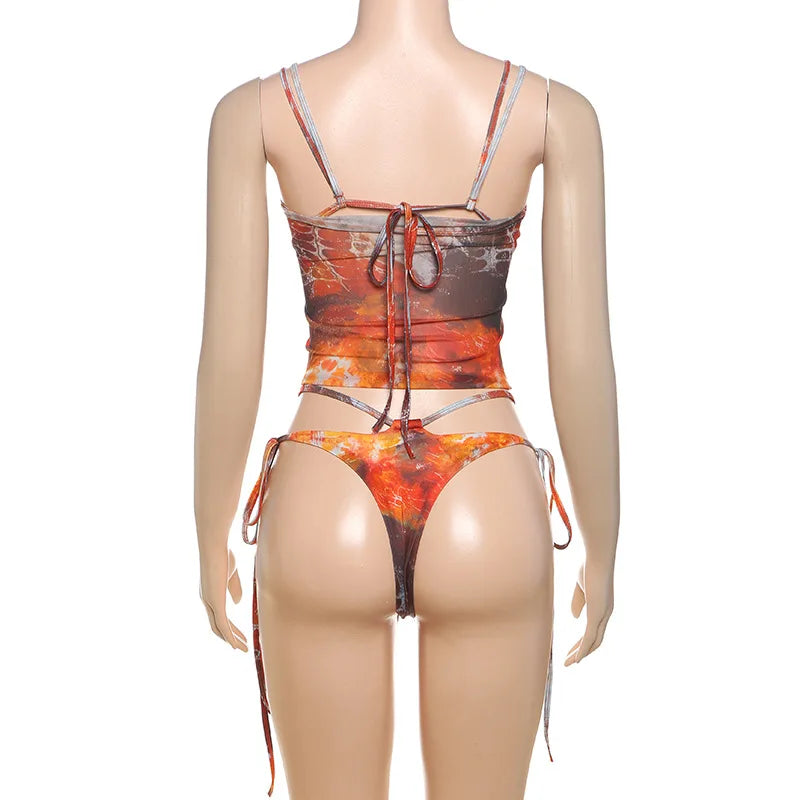3 Piece Beachwear Bikini Set with Lace Up Skirt - Summer Co-ord Outfit