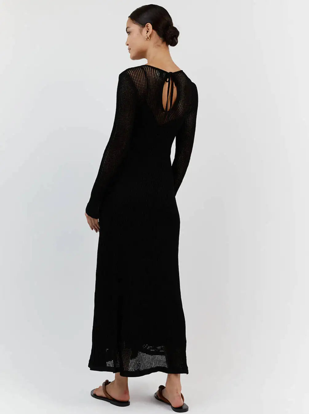 Women's Hollow Out Knit Maxi Dress - Beachwear Long Sleeve Cover-Ups Long Dress