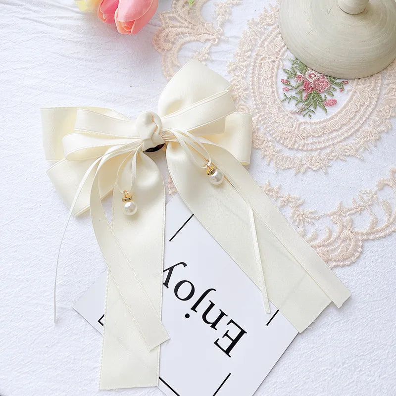 Fabric Bowknot Brooch - Pearl Ribbon Bow Tie Collar Pin for Women